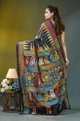 Multicolor thread paisley motif silk kantha saree in black black silk saree intricate multicolored 5