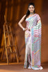 Multicolor thread white silk kutch embroidery saree with mirror work 1