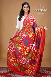 Multicolor thread work red blended bangalore silk kantha dupatta red floral embroidered dupatta 1