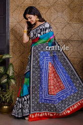 Multicolored Pure Bangalore Silk Kantha Stitch Saree-Craftyle