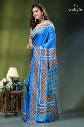 Multithread gujrati stitch silk saree in spanish sky blue - hand embroidery vibrant blue saree adorned intricate 4