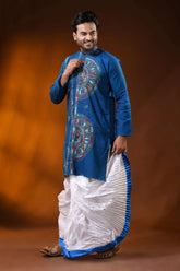 Multithread mandala handcrafted fun blue men’s cotton kantha punjabi 5