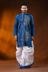 Multithread mandala handcrafted fun blue men’s cotton kantha punjabi 7