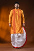 Mustard cotton silk embroidery kurta for men with ethnic motifs 1