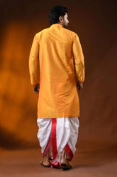 Mustard cotton silk embroidery kurta for men with ethnic motifs 5