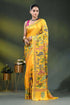 Mustard yellow bird motif handcrafted silk kantha work saree 1