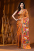 Mustard yellow hand embroidered floral motif silk kantha saree 1