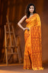 Mustard yellow silk gujarati stitch saree with hand embroidered ethnic motif 1