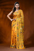 Mustard yellow silk kantha stitch saree with floral ethnic design 1