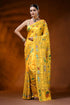 Mustard yellow silk kantha stitch saree with handmade paisley design 1