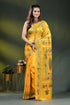 Naples yellow fish motif hand embroidered kantha silk saree 1