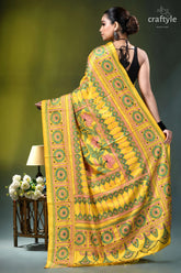 Naples yellow lotus motif handcrafted silk kantha saree vibrant yellow hand-block printed silk 4