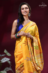 Naples yellow multicolor thread gujrati stitch silk saree - mirror work vibrant yellow silk saree intricate 2