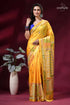 Naples yellow multicolor thread gujrati stitch silk saree - mirror work vibrant yellow silk saree adorned 1
