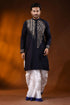 Navy blue designer cotton panjabi for men with mandala kantha work 1