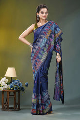Navy blue ethnic design handcrafted silk kantha saree navy blue silk saree adorned 4
