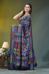 Navy blue ethnic design handcrafted silk kantha saree navy blue silk saree adorned 3