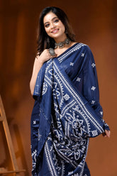 Navy blue ethnic silk hand embroidered kutch embroidery saree 2