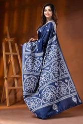 Navy blue ethnic silk hand embroidered kutch embroidery saree 3