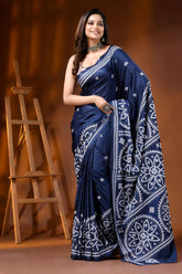 Navy blue ethnic silk hand embroidered kutch embroidery saree 6