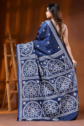 Navy blue ethnic silk hand embroidered kutch embroidery saree 5