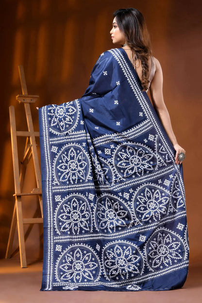 Navy blue ethnic silk hand embroidered kutch embroidery saree 5