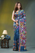 Navy blue intricate floral motif handcrafted silk kantha saree vibrant blue silk saree adorned 1