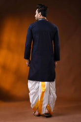 Navy blue multicolor paisley kantha embroidered pure cotton kurta for men 5