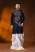 Navy blue multicolor paisley kantha embroidered pure cotton kurta for men 1
