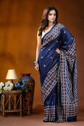 Navy blue multithread ethnic motif kutch embroidered silk saree navy blue saree intricate white 5