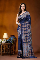Navy blue multithread ethnic motif kutch embroidered silk saree navy blue saree intricate white 6