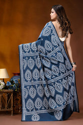 Navy blue paisley motif handmade kutch embroidery silk saree navy blue saree intricate white 5