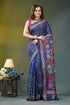Navy blue paisley pattern hand embroidery kantha silk saree woman wears navy blue silk 1