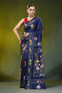 Navy blue silk kantha work saree - handcrafted floral design 1