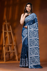 Navy blue silk kutch embroidered saree with ethnic motifs 3