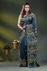 Navy blue silk kutch work saree with hand embroidered circular motifs 1
