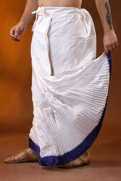 Navy blue temple border mayur puchha pure cotton dhoti - ready to wear 2