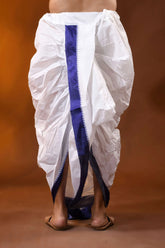 Navy blue temple border mayur puchha pure cotton dhoti - ready to wear 3