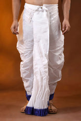 Navy blue temple border mayur puchha pure cotton dhoti - ready to wear 1