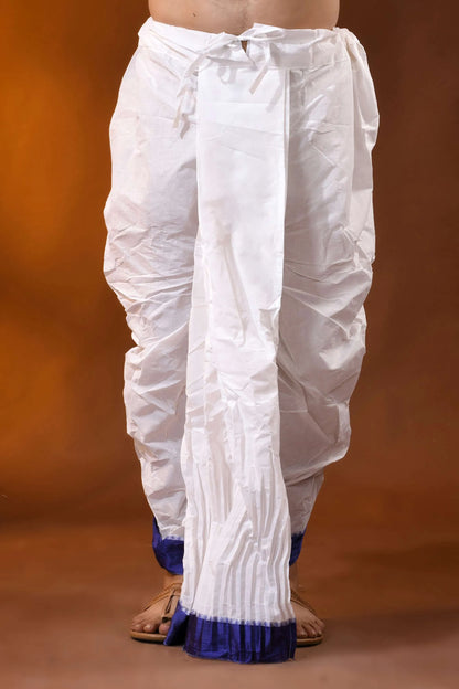 Navy blue temple border mayur puchha pure cotton dhoti - ready to wear 4