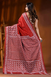 Old brick red mirror work gujrati stitch dyed silk saree with ethnic hand batik design 4