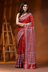 Old brick red mirror work gujrati stitch dyed silk saree with ethnic hand batik design 6