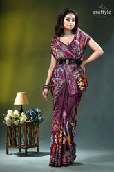Old mauve exclusive bird design ethnic silk kantha saree woman wears vibrant patterned maroon 5