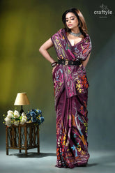 Old mauve exclusive bird design ethnic silk kantha saree woman wears maroon silk saree 7