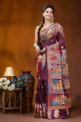 Old mauve floral design multicolor hand embroidered kantha silk saree richly embroidered maroon saree intricate 6