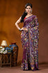 Old mauve floral design silk kantha stitch saree - hand embroidery woman wears richly embroidered purple 1