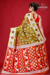 Olive Green Bengal Handloom Jamdani Saree-Craftyle
