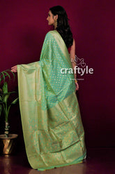 Olive green dual tone katan silk saree for women green gold saree 3