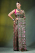 Olive green floral motif handcrafted silk kantha saree intricate 1