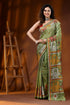 Olive green silk gujarati stitch saree with handcrafted multicolor motif 1